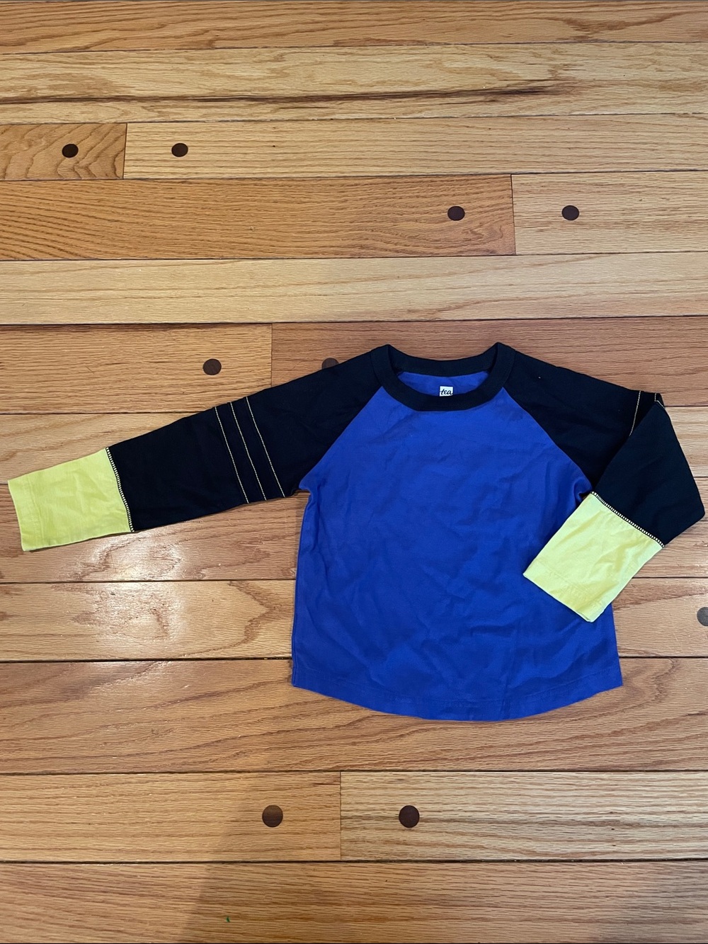 Tea Collection Blue Black and Yellow Raglan Long Sleeve Shirt